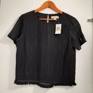 NWT Michael Kors Black Cotton Lace/Fringe Top, Size M